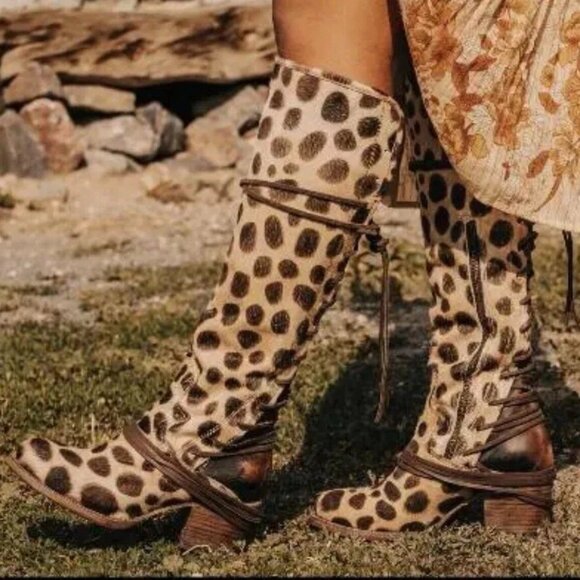 freebird Shoes - Free Bird Coal Leopard Leather Boots - Size 8